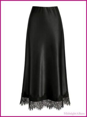 ZESICA Women's Lace Satin Maxi Skirt Fall Business Casual Long Skirt